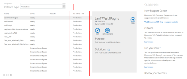 Filter for Production instances
