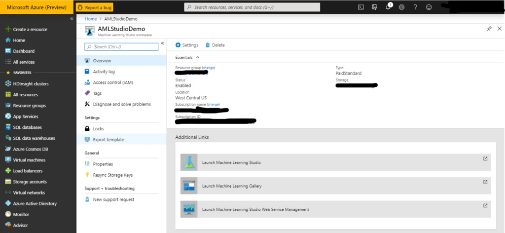 Azure ML Studio Dashboard