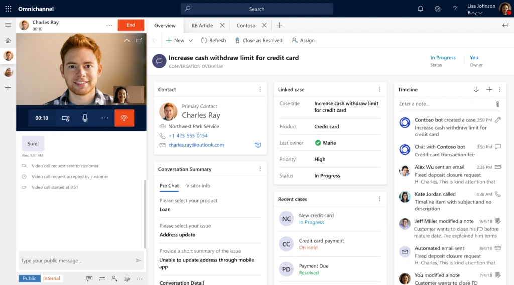 Agents can elevate a conversation from live chat to a voice or video call