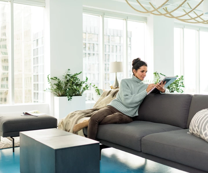 a person sitting in a living room