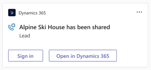Dynamics links unfurled with details showing in Teams chat