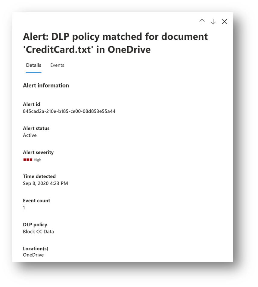 Sample alert message in Data Loss Prevention.