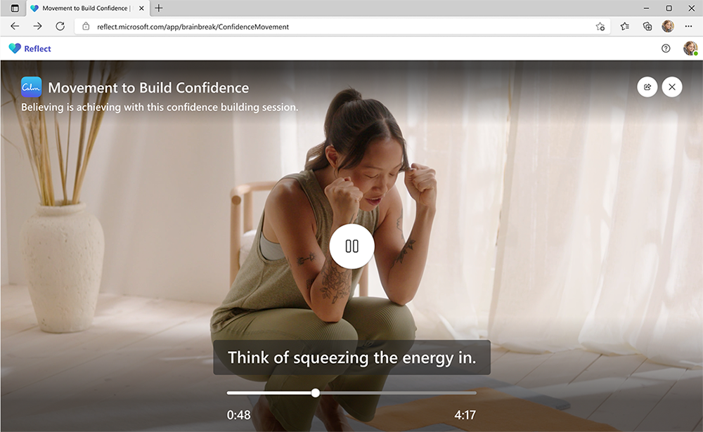 An image of a video with a woman guiding viewers through movement and meditation.