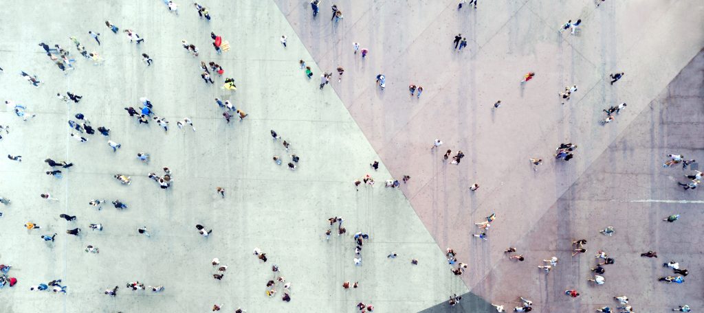High angle view of people on street