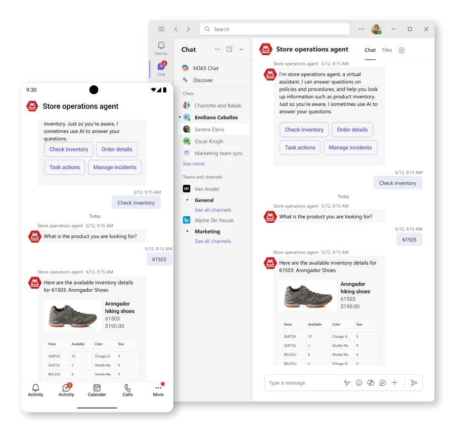 Store Operations Agent shown in mobile and tablet view as store associates use it on the shop floor. 