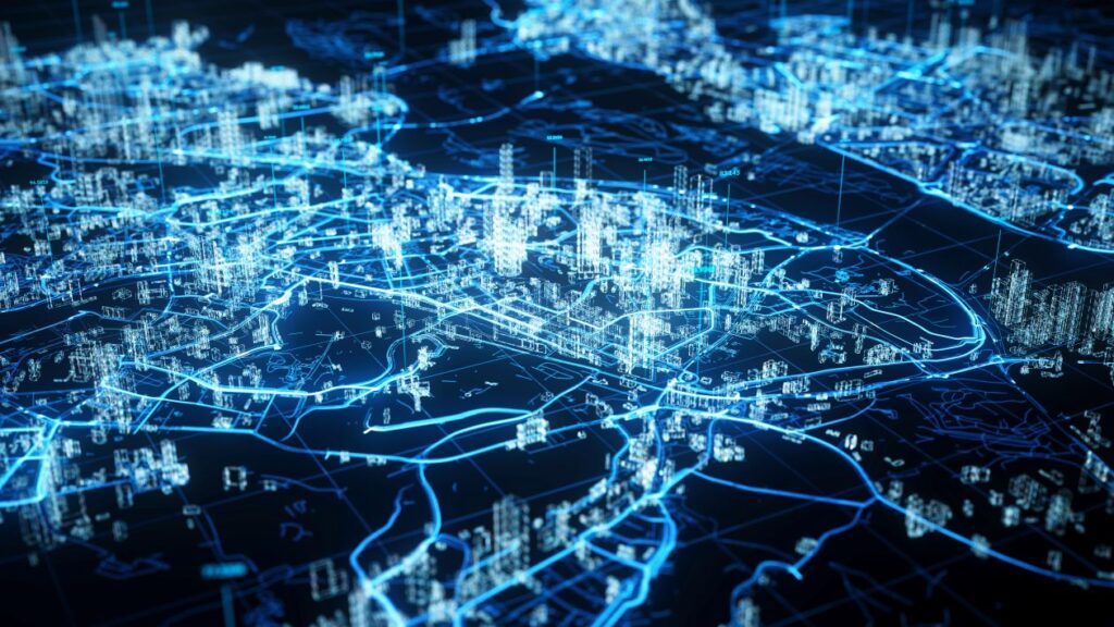 A 3D map projection of a city