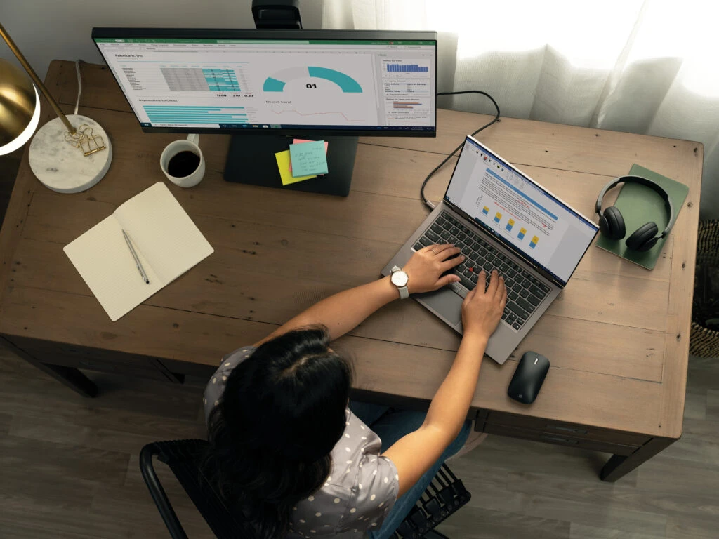 A woman in a home office