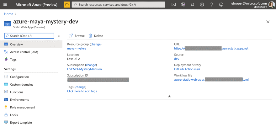 screenshot of Azure Mystery Mansion sharepoint