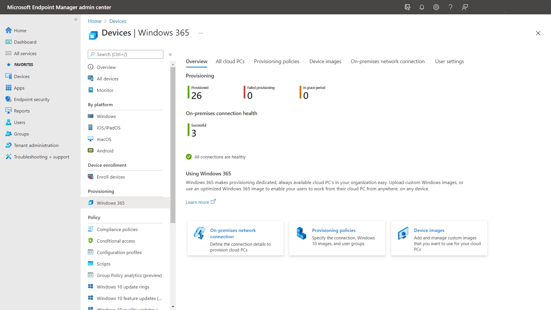 Familiar tools: You can manage your Cloud PCs alongside your physical devices right within Microsoft Endpoint Manager.