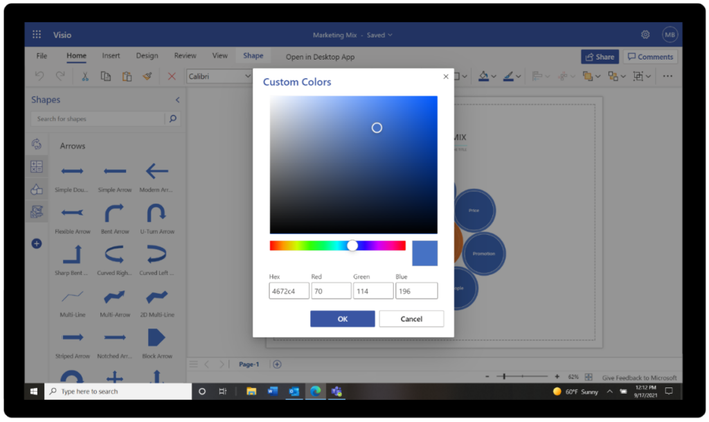 With the addition of Recent Colors and More Colors, you can now quickly access recently used colors in your diagram or choose from a full spectrum of colors.
