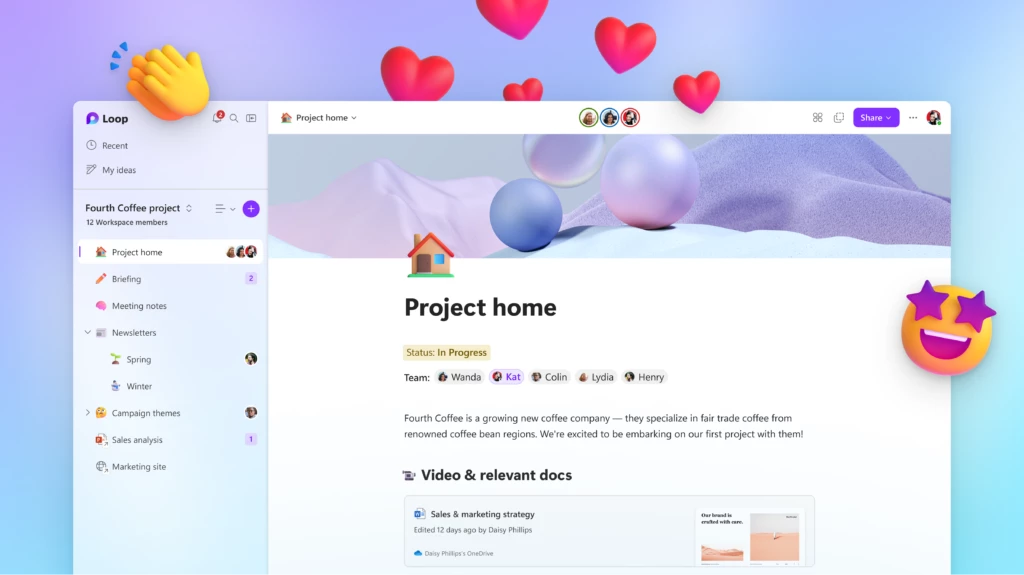 A screenshot of the project home in the Loop app