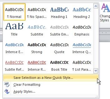 Save Selection as a New Quick Style