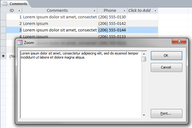 The Zoom dialog box