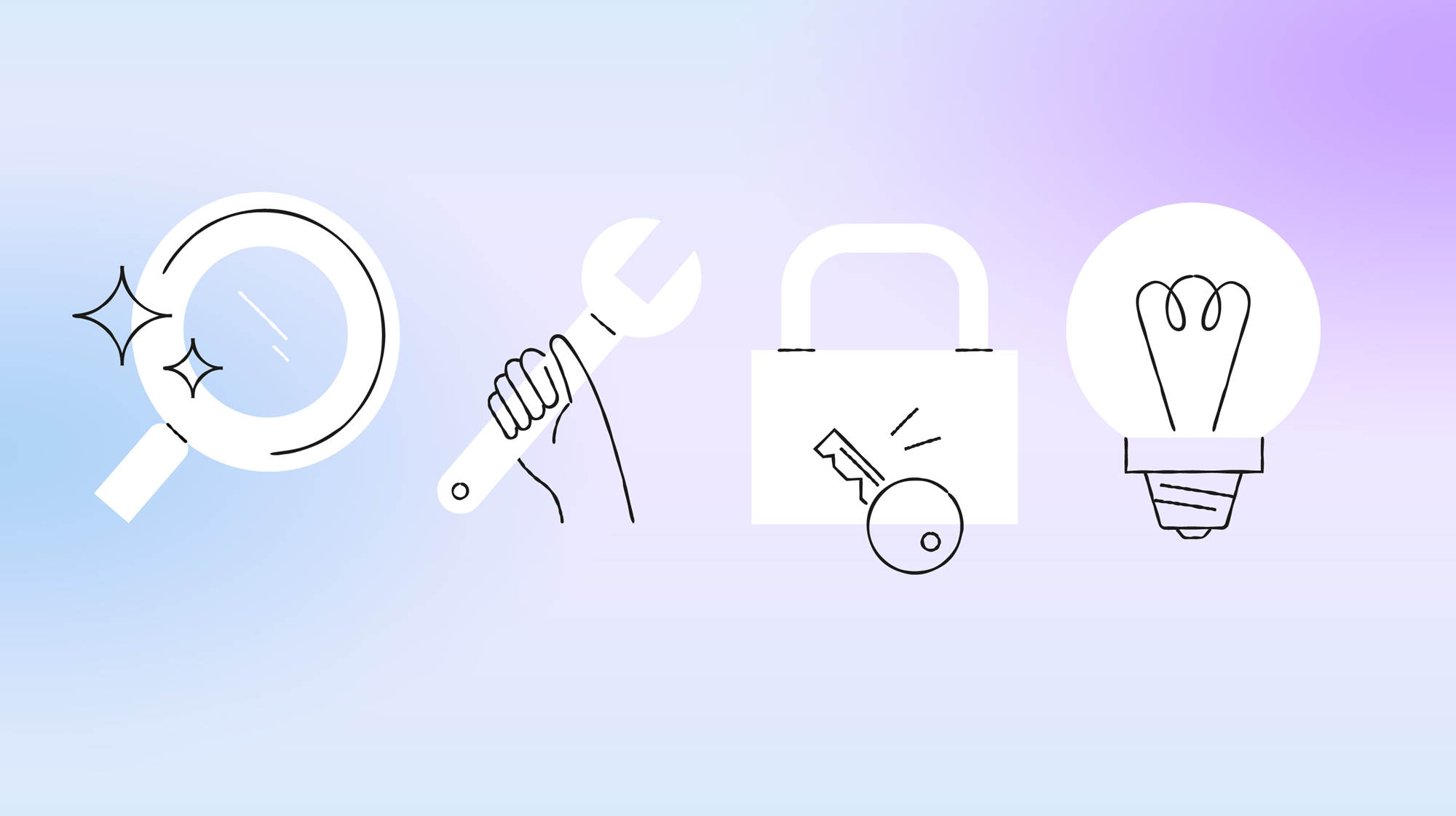 A decorative image with tools and lightbulbs on a light colored background