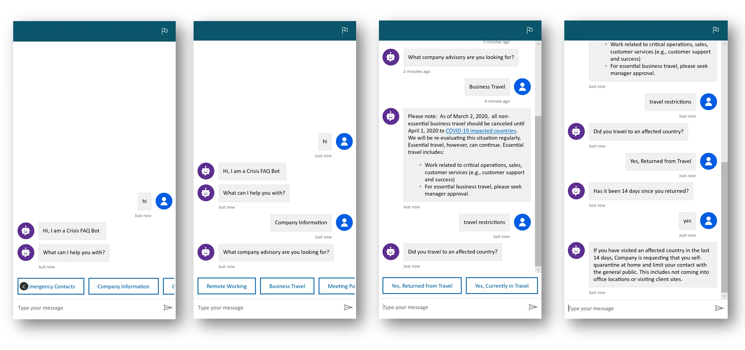 Images of the chat bot conversing