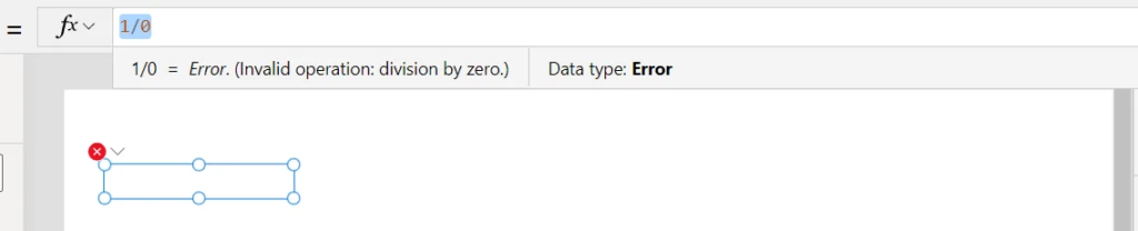 The return value of the formula 1/0 returns an error instead of a blank value.