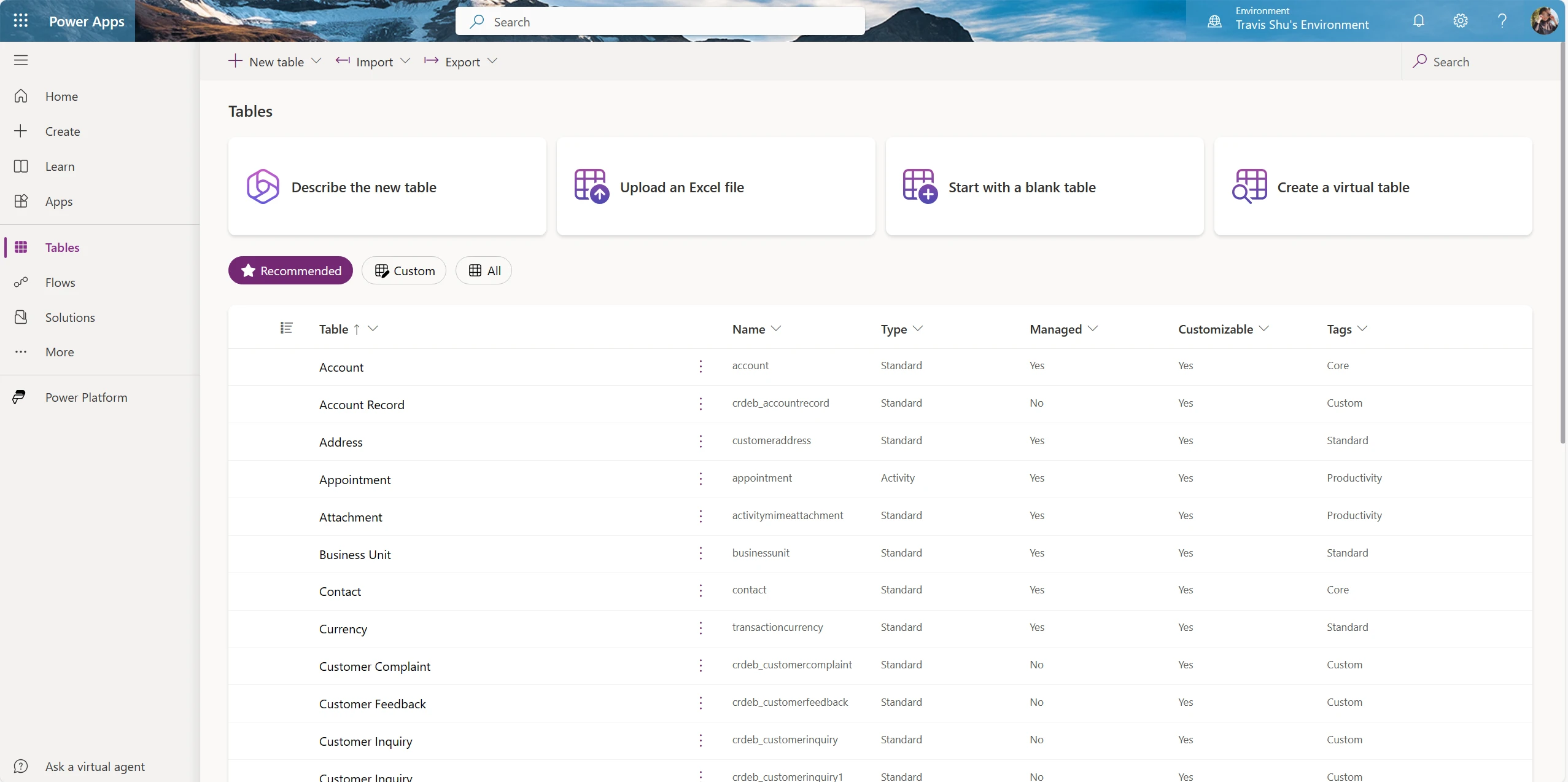 Updated tables page overview