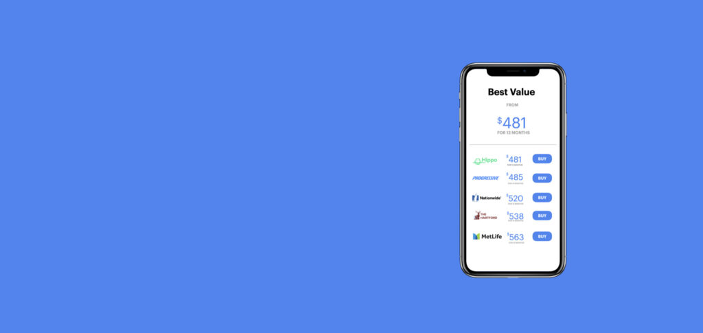 Phone screen showing insurance comparisons 