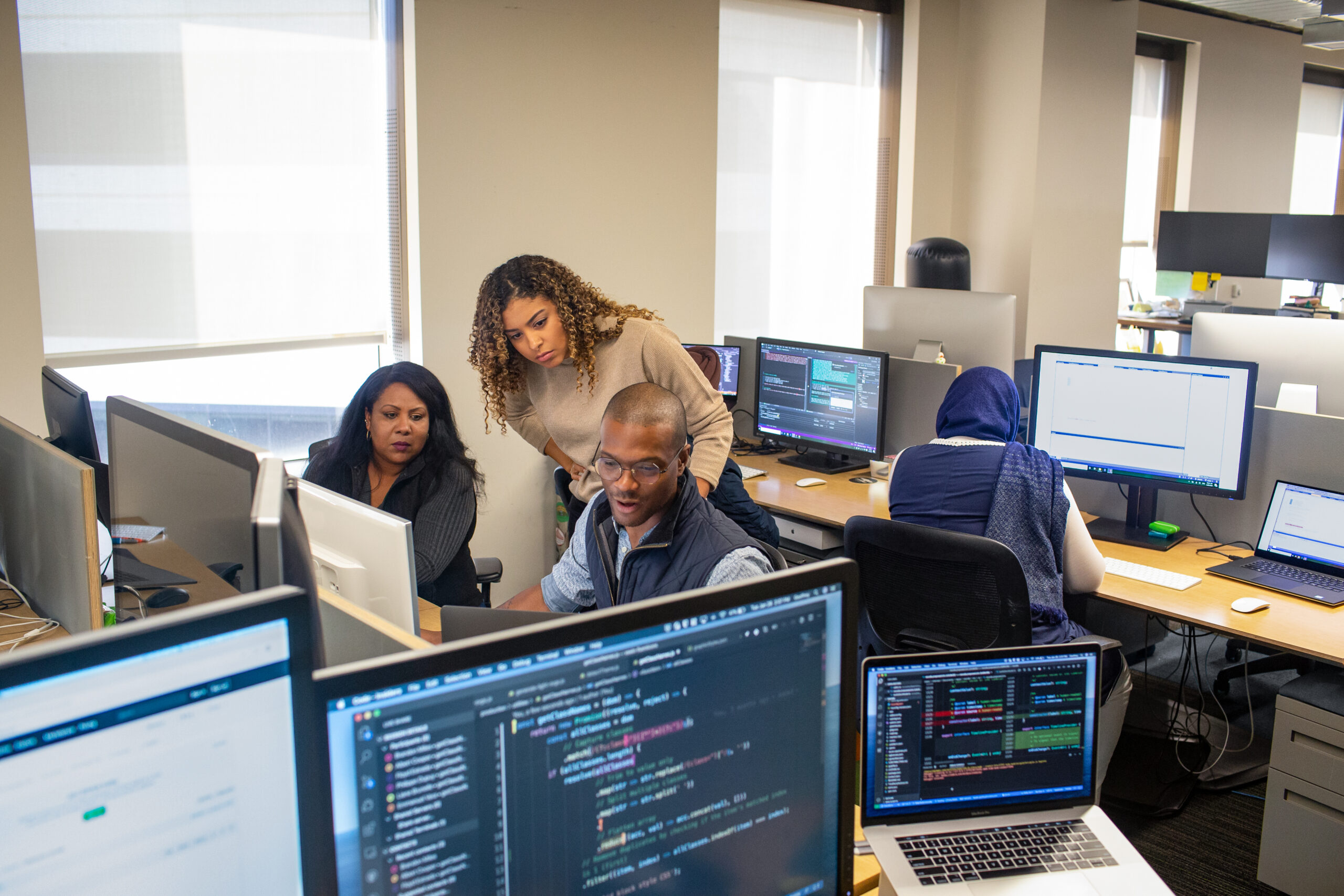 A group of people in an office