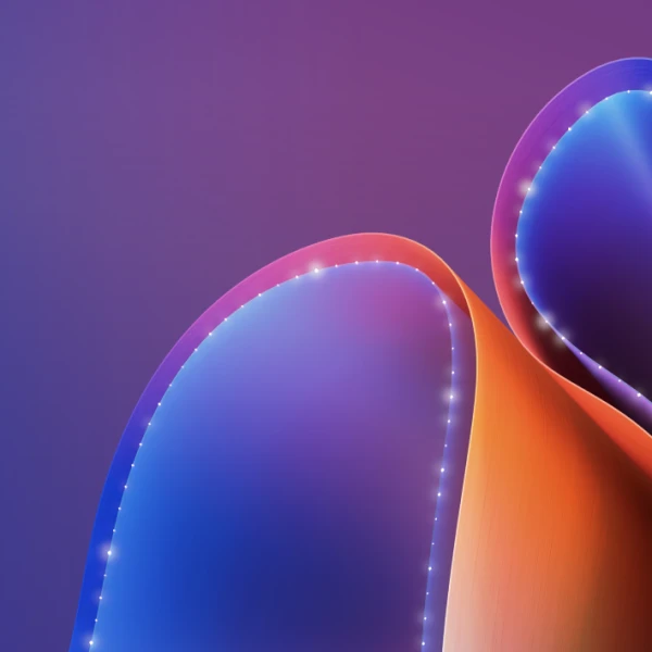 A blue, purple, and orange ribbon design against a blue and purple background.