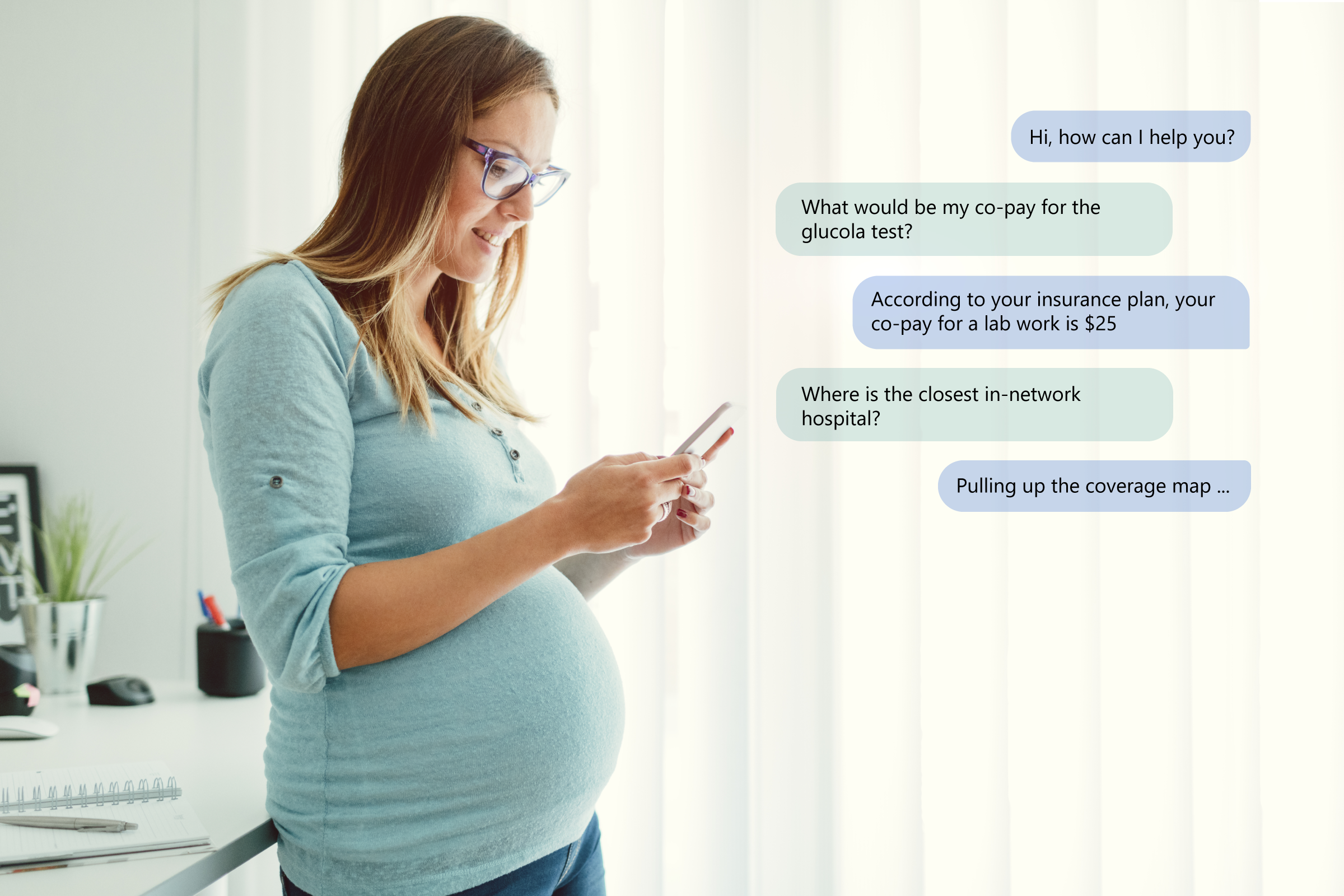 Woman getting help with an health issue on her phone using Azure Health Bot