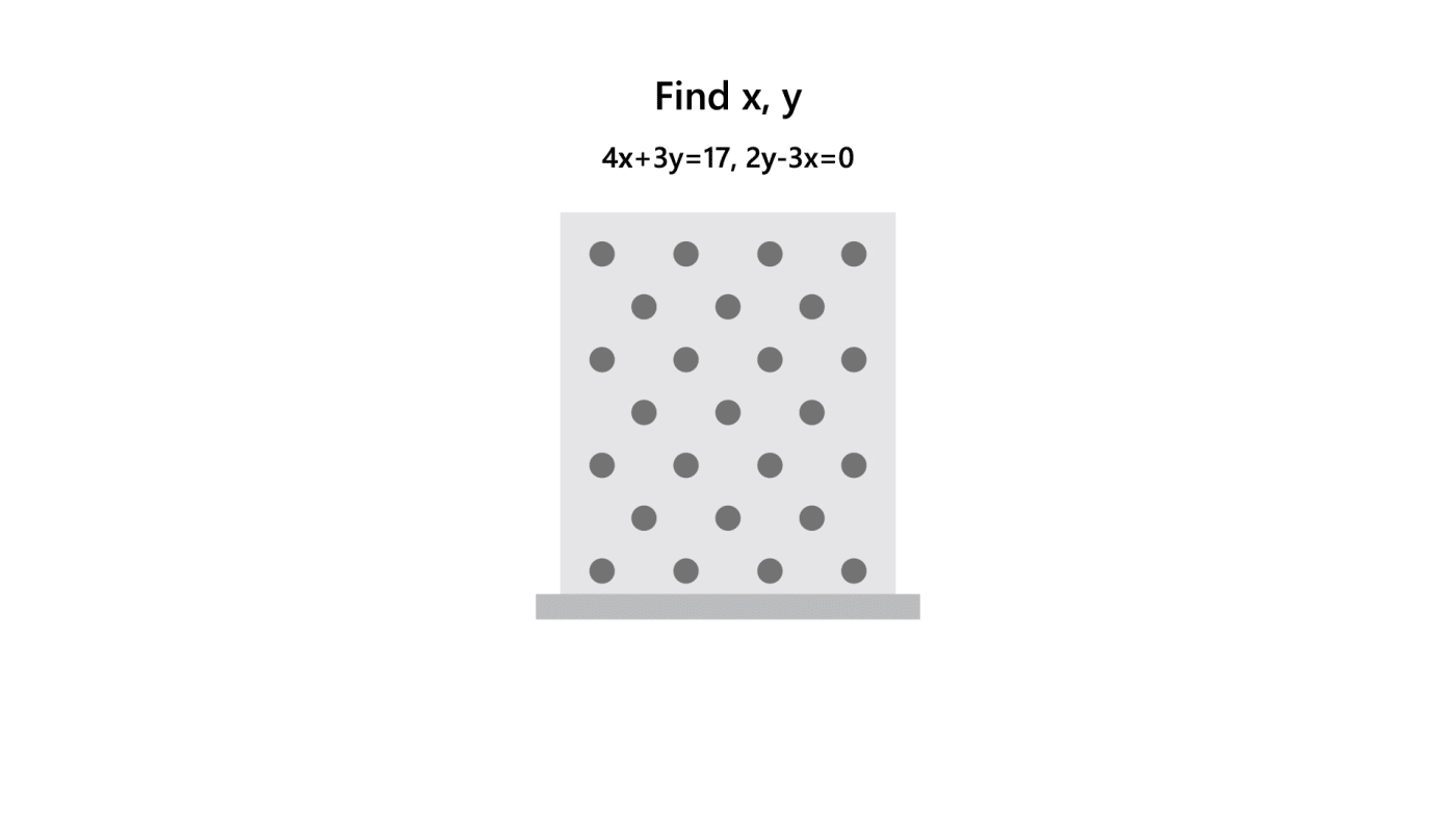 an equation where x and y are unknowns above an illustration with x and y bouncing through like pinballs until they fall out the bottom as answers