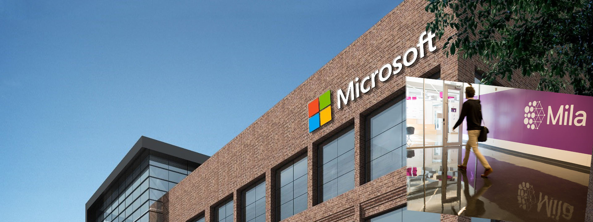 photo of Mila student and Microsoft Montreal lab exterior