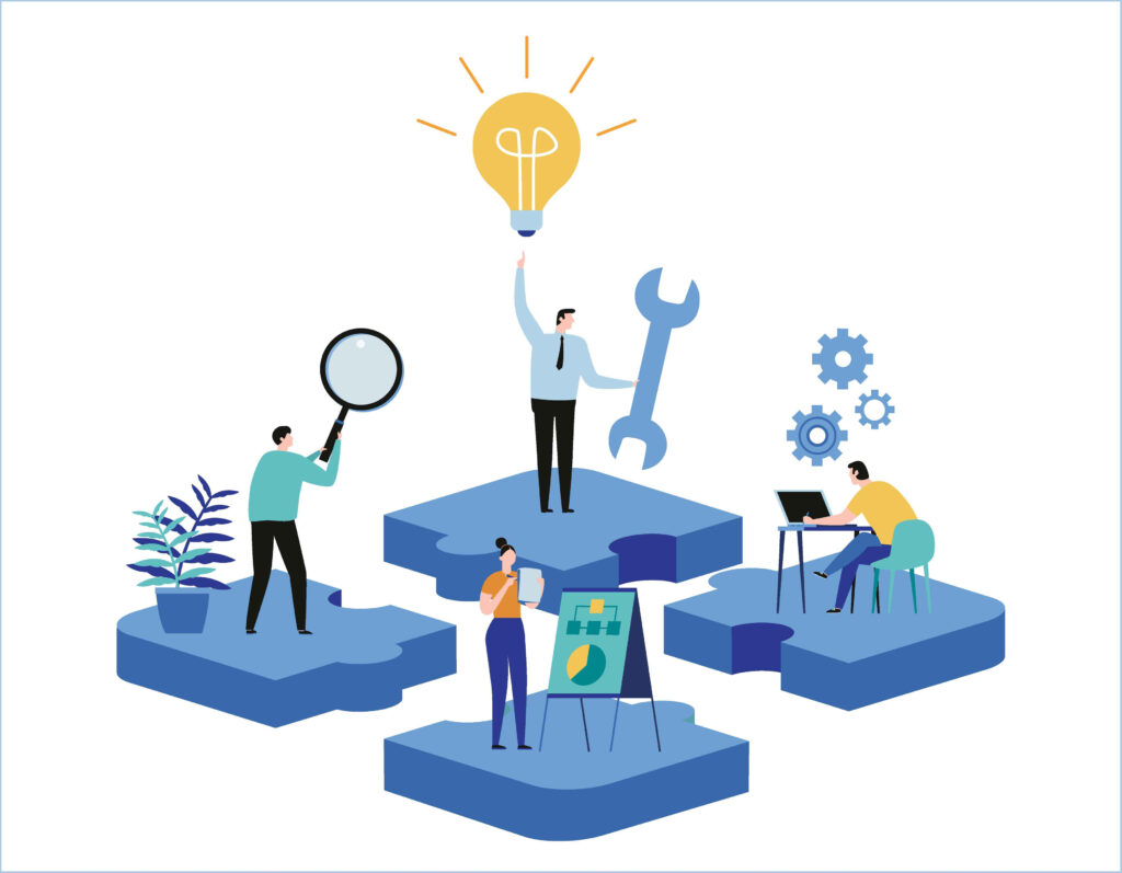 people working as a team to solve a problem