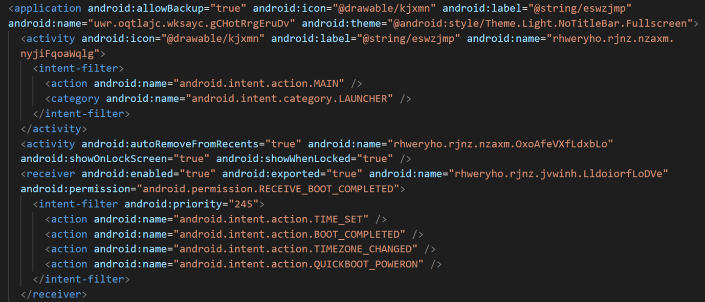 Malware code showing manifest file
