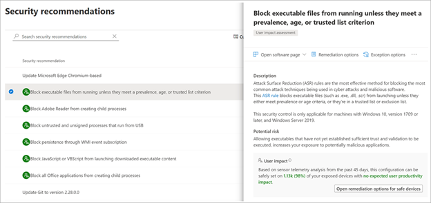 Security recommendations in threat and vulnerability management