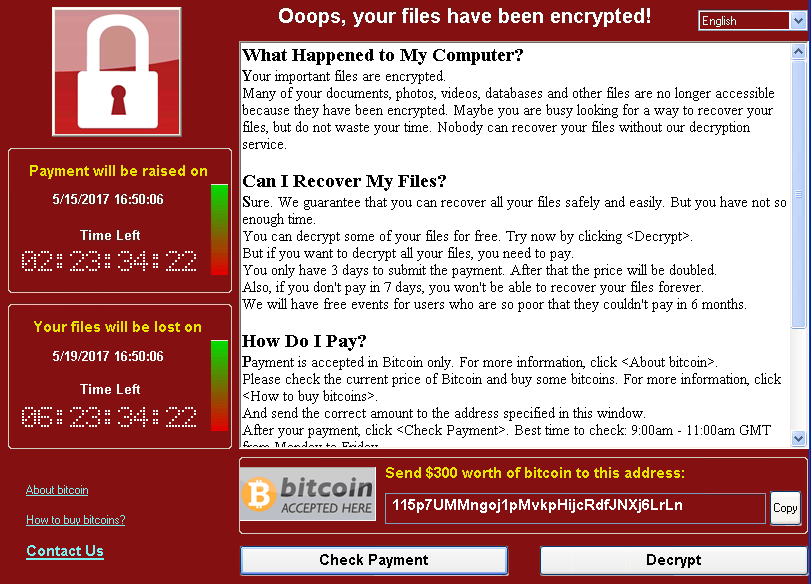 An executable showing a ransom note.
