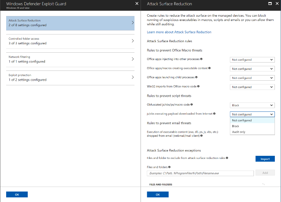 Windows Defender Exploit Guard manageability.