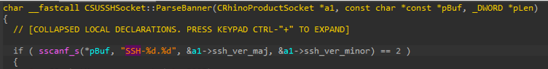 Screenshot of code showing instance of SSH