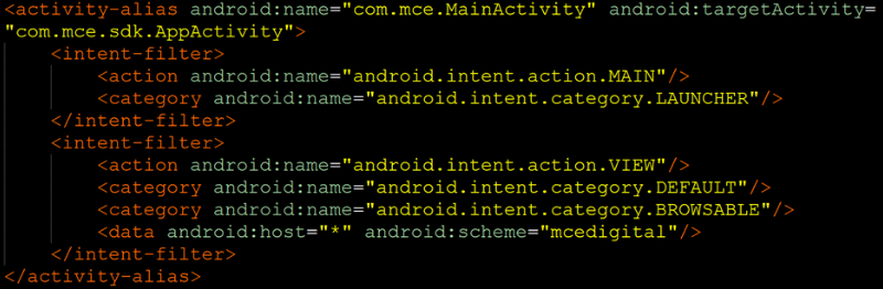 BROWSABLE Activity with the “mcedigital://” scheme