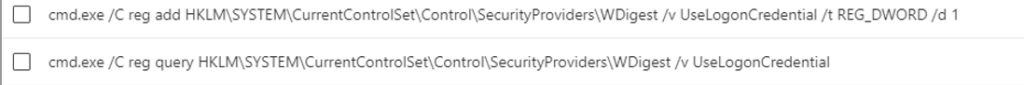 Screenshot of threat actor enabling WDigest.