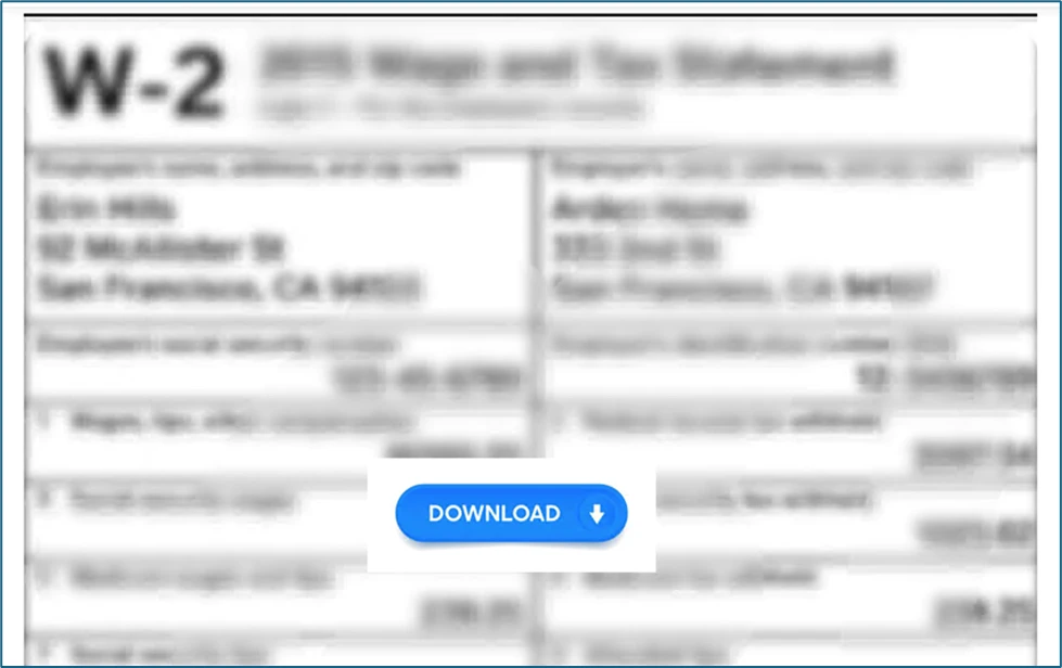 Screenshot of a PDF file that features a blue "download" button in the middle. The said button links to the download of a malicious payload.