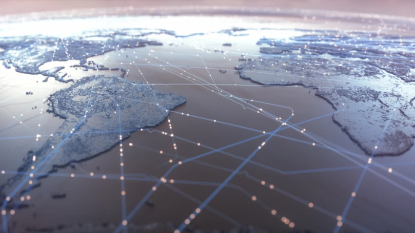 World map showing connections, illustration