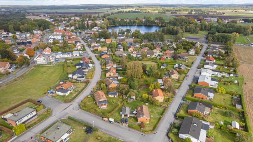 Aerial view of suburban area.