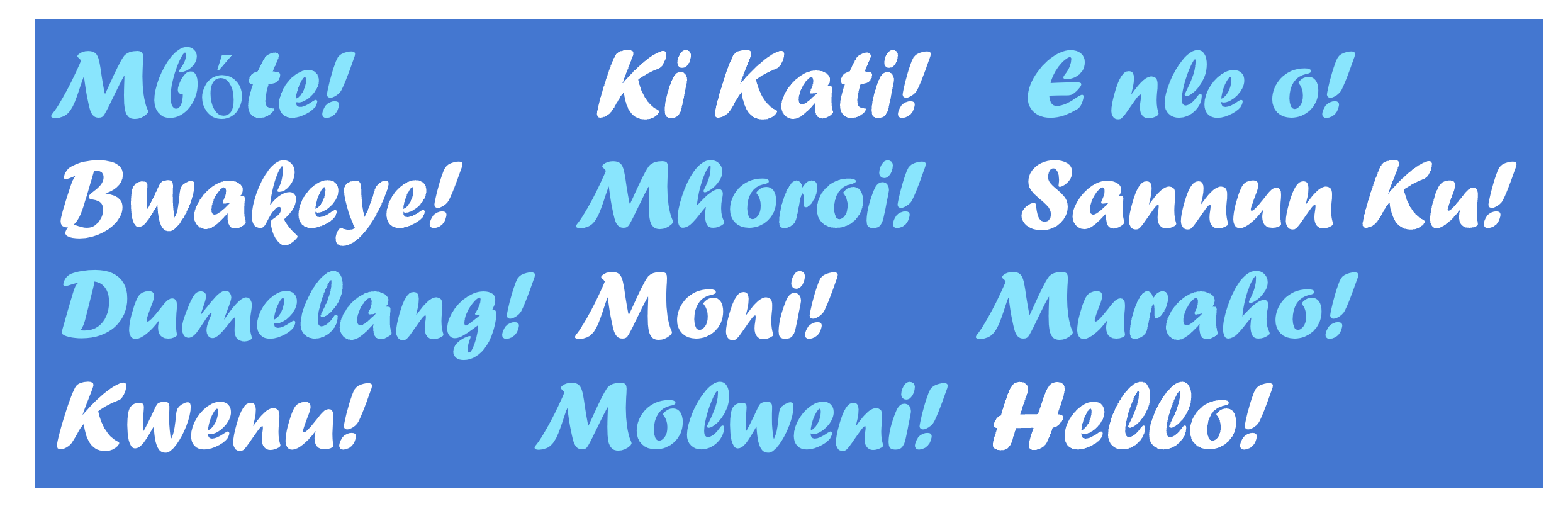 The image shows the English phrase “Hello” and its translation into the set of African languages described in this blog post.