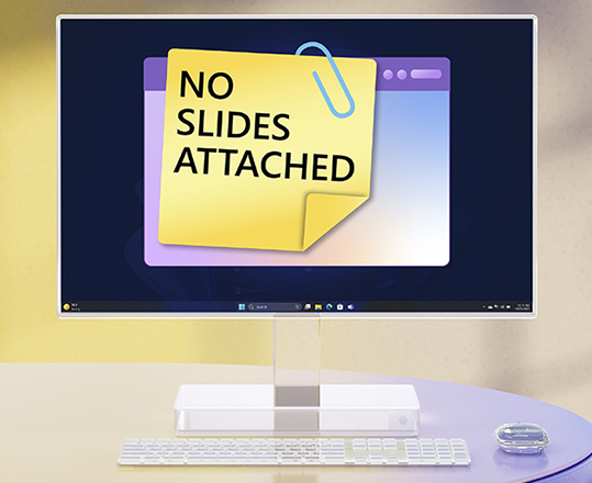 una computadora con una nota con clip de No Slides Attached